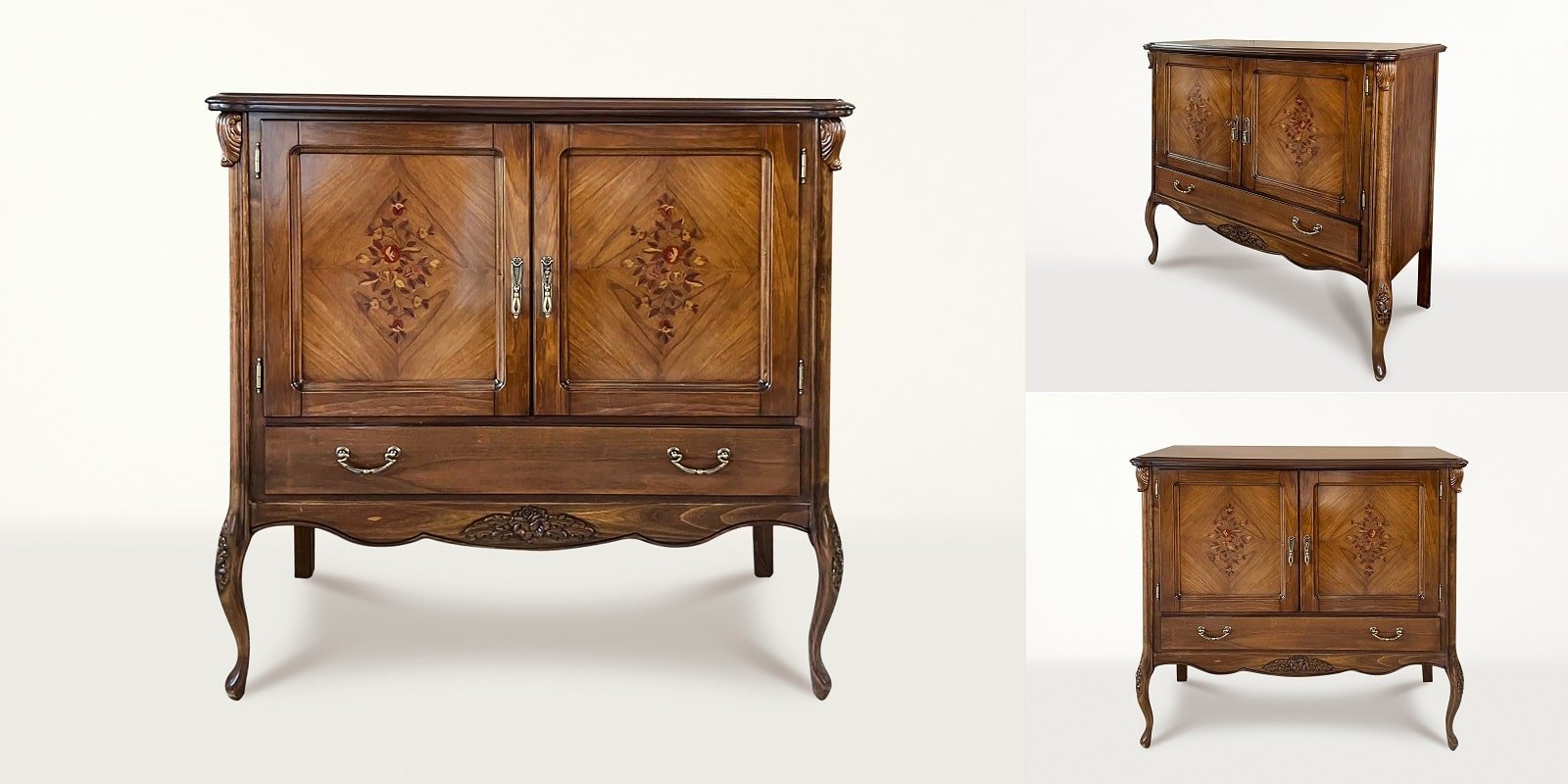 Dormitor INA lemn masiv sculptat cu intarsie Cires Nuc