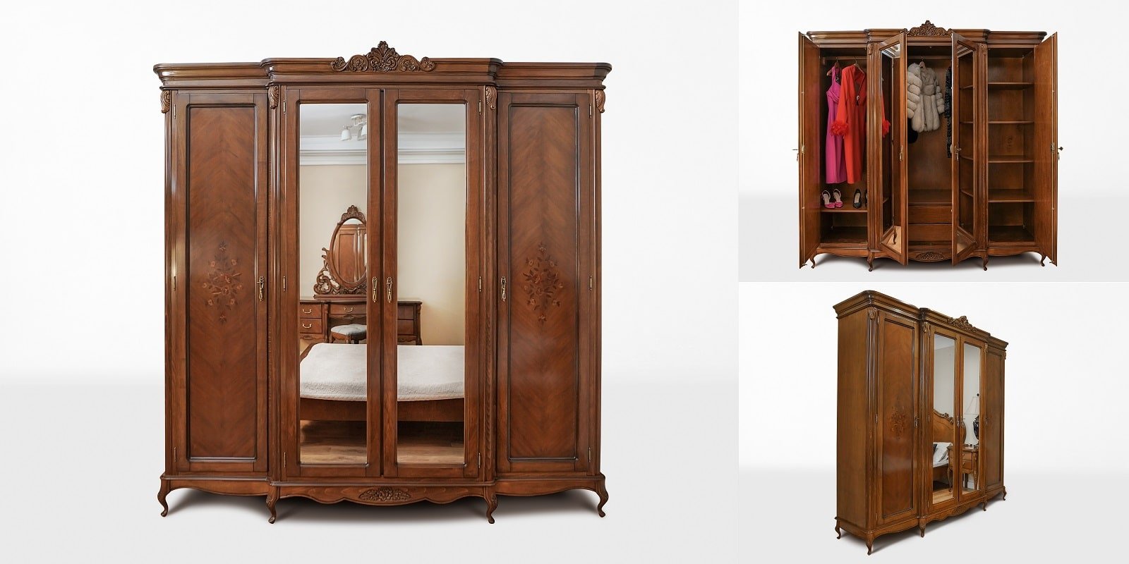 Mobila / Mobilier Dormitor ISA lemn masiv Premium cu intarsie