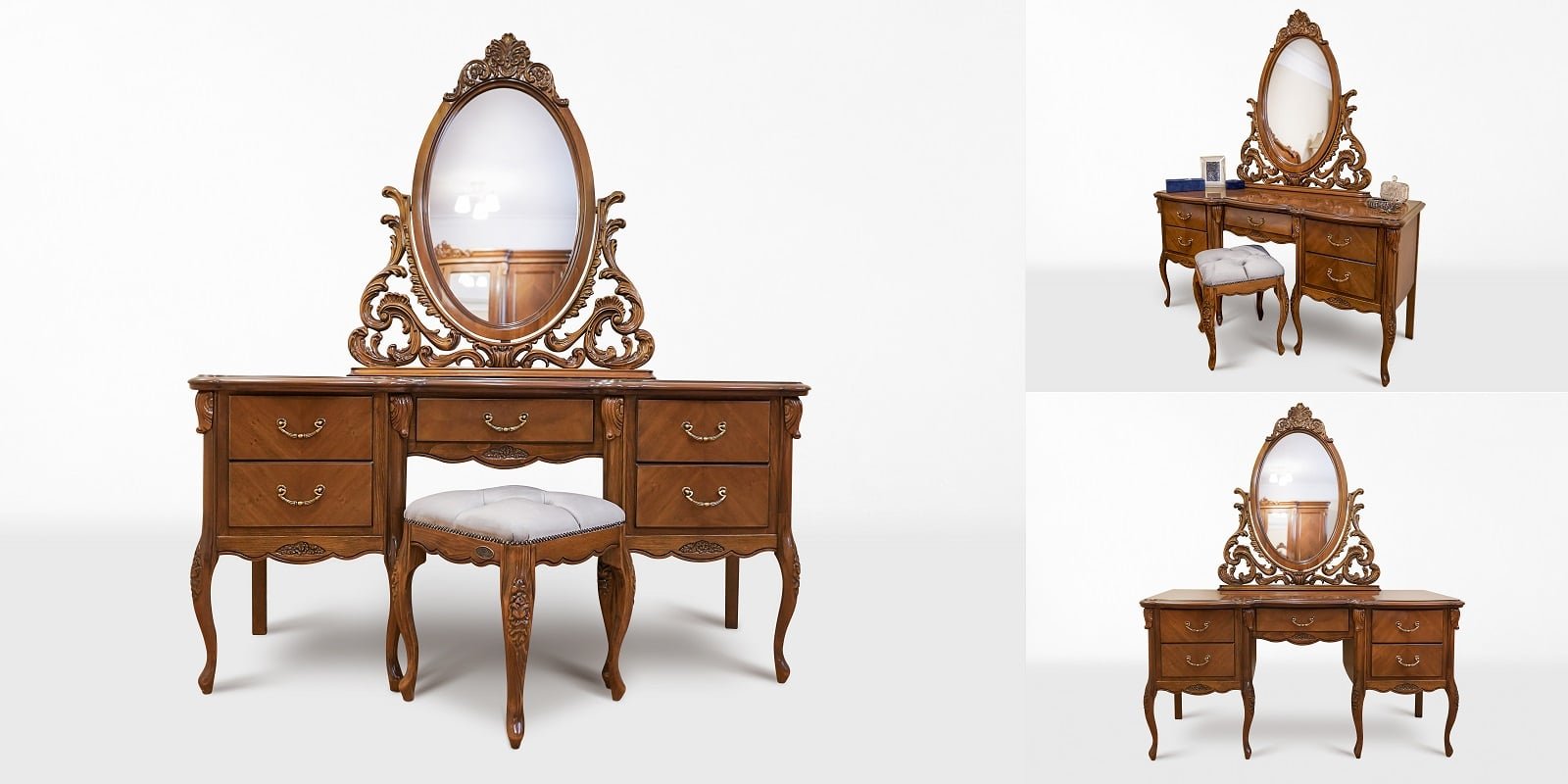 Dormitor INA lemn masiv sculptat cu intarsie Cires Nuc