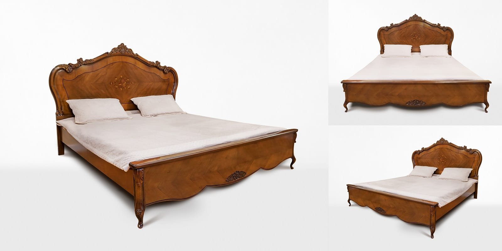 Dormitor INA lemn masiv sculptat cu intarsie Cires Nuc