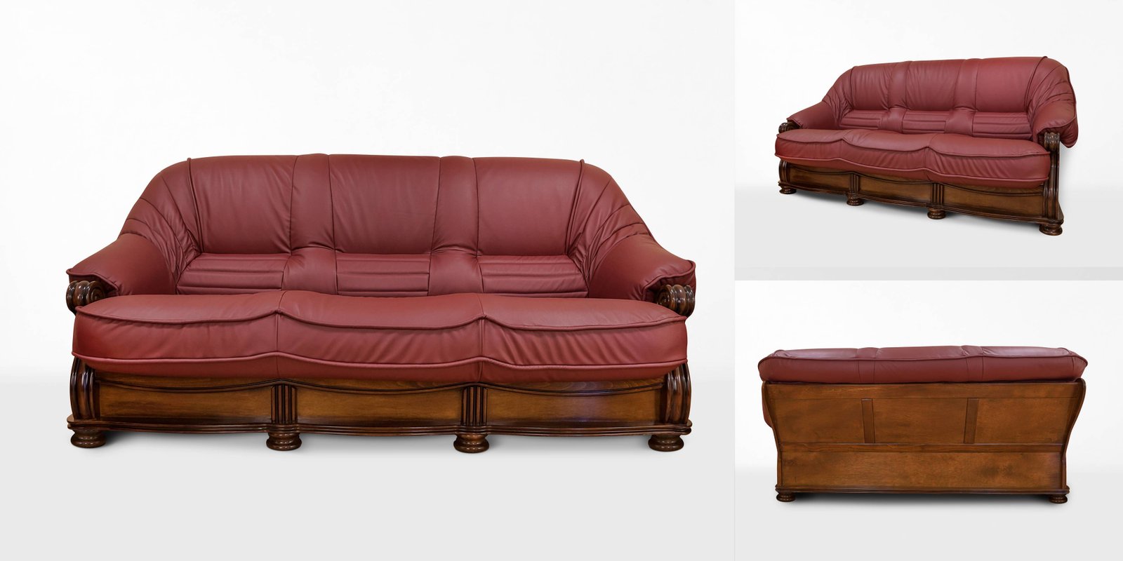 Set Canapea Piele Naturala clasica cu lemn masiv -  si fotoliu CASTELARII  (