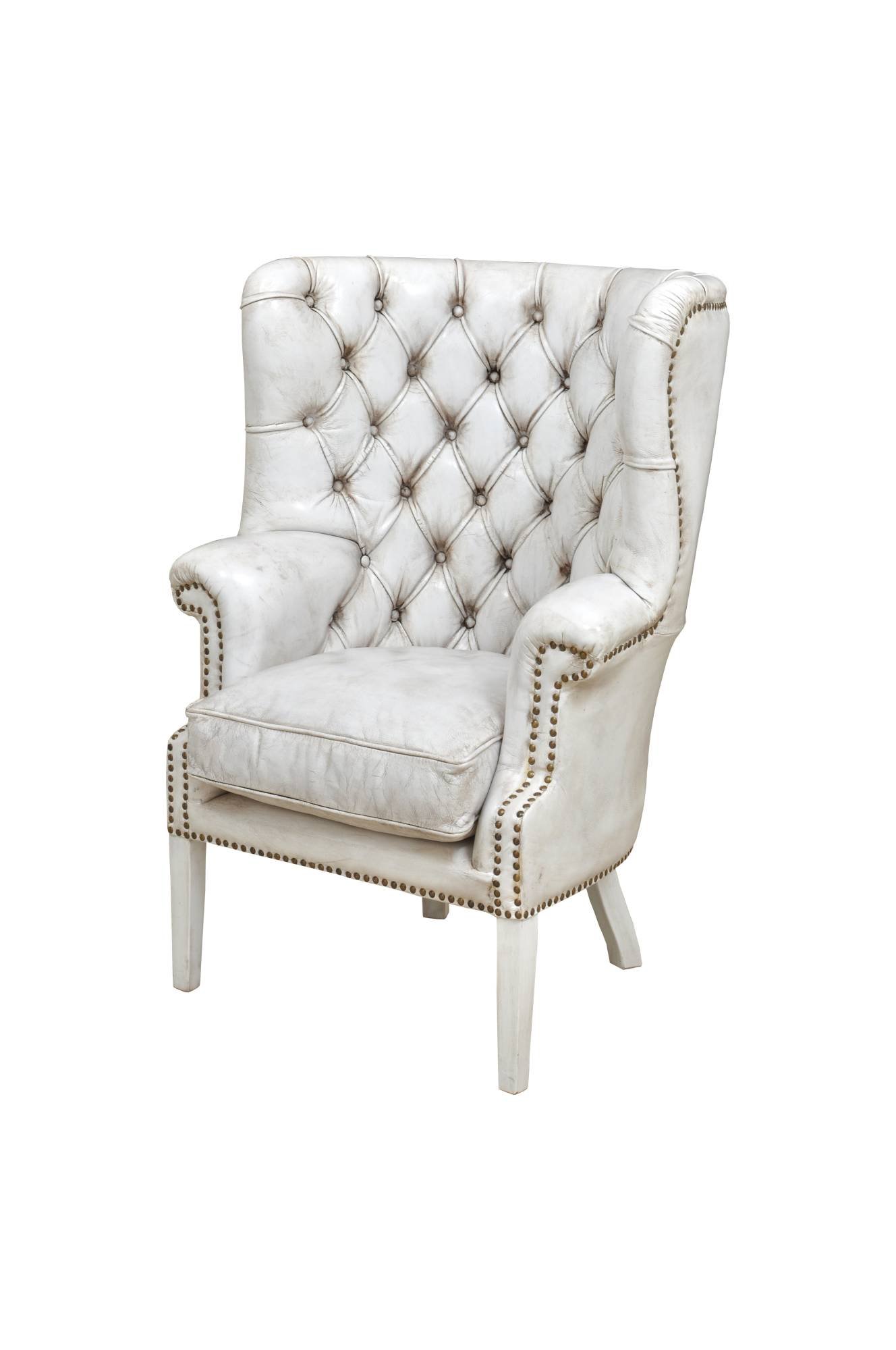 Fotoliu Chesterfield piele naturala - tip Churchill XL - finisaj Alb Mat